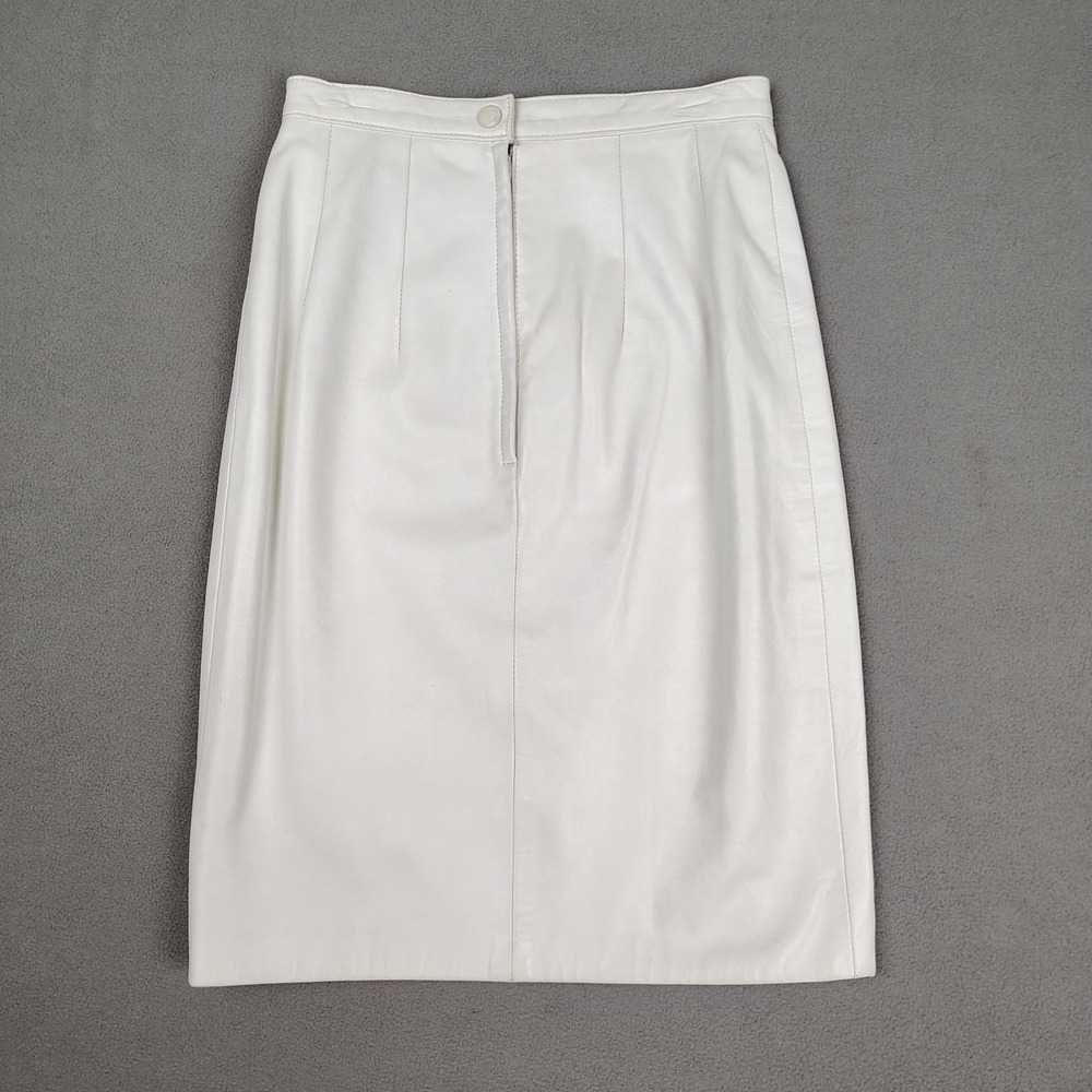 Vintage Bettina Leather Pencil Skirt Size 0/2 White 70s Classy Old Money USA